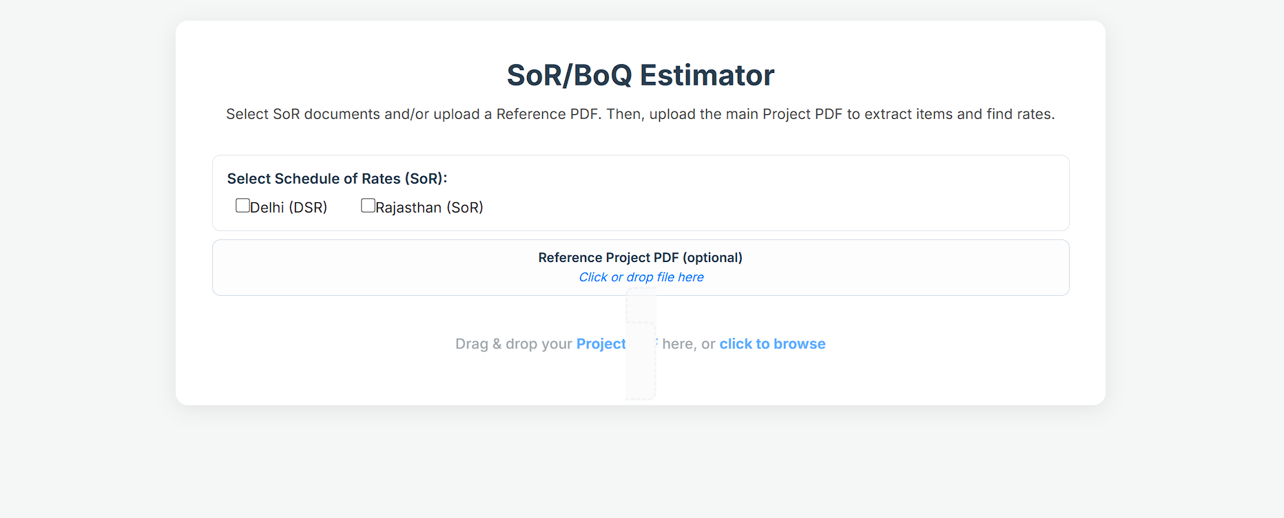 SoR/BoQ Estimation Interface