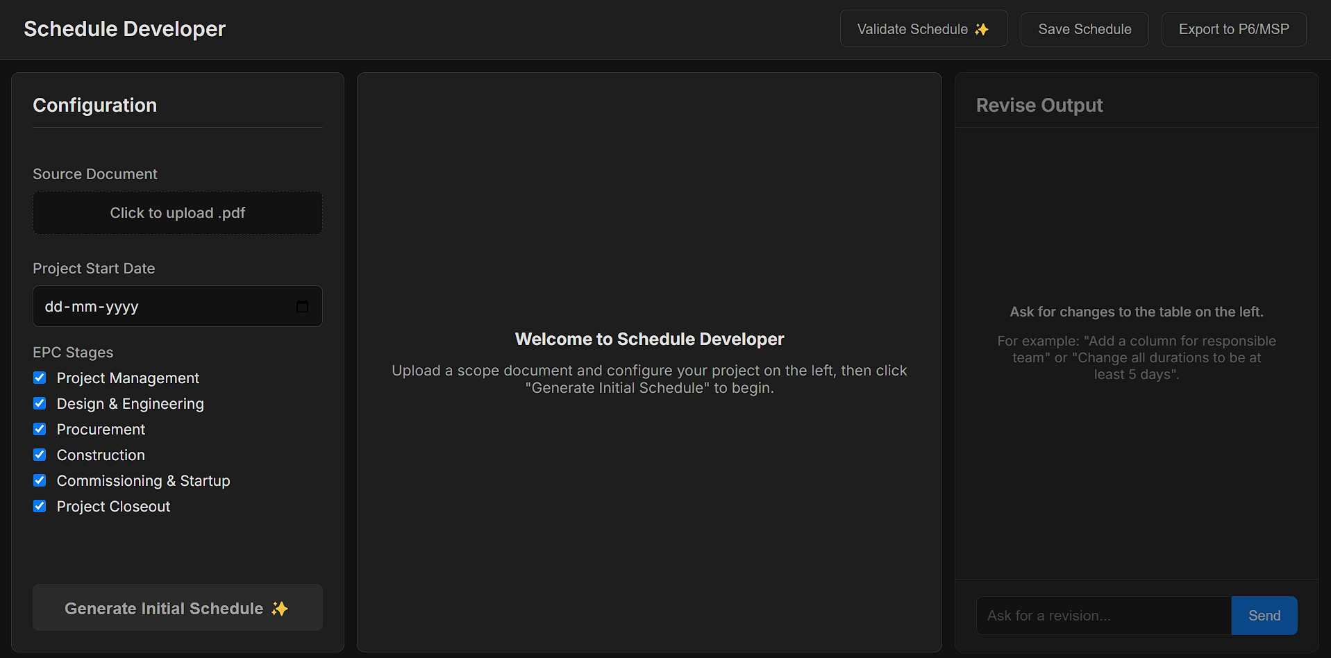 AI Schedule Generation Interface
